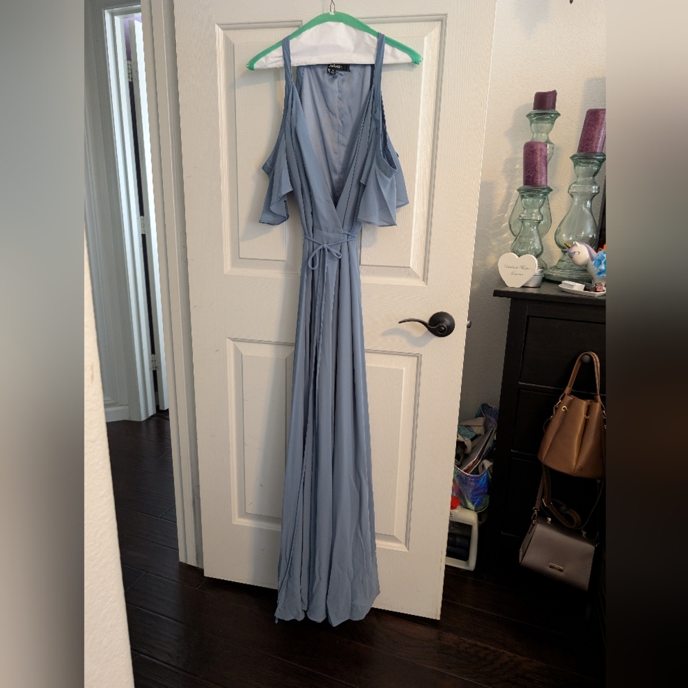 Lulus slate blue bridesmaid dress